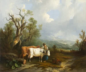 Landscape with cattle and figure of woman